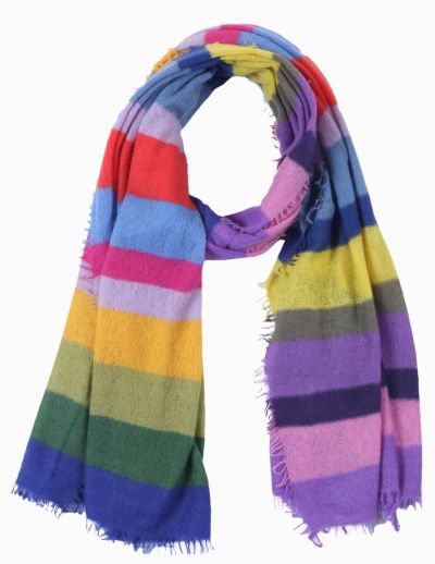 Knitted Cashmere Scarf with horizontal colorful stripes