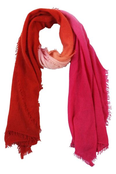 Knitted Cashmere Scarf with bicolor dip dyed red colors