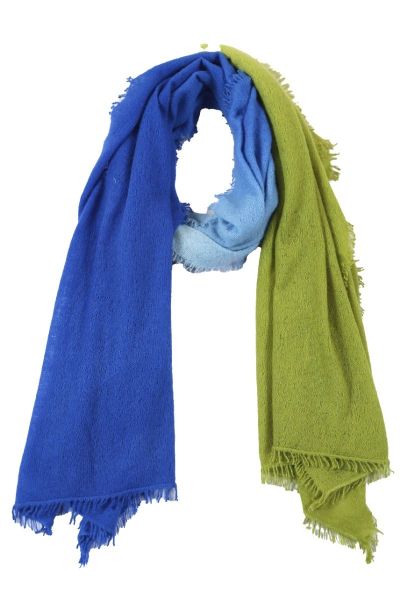 Knitted Cashmere Scarf with bicolor dip dyed blue and green colors