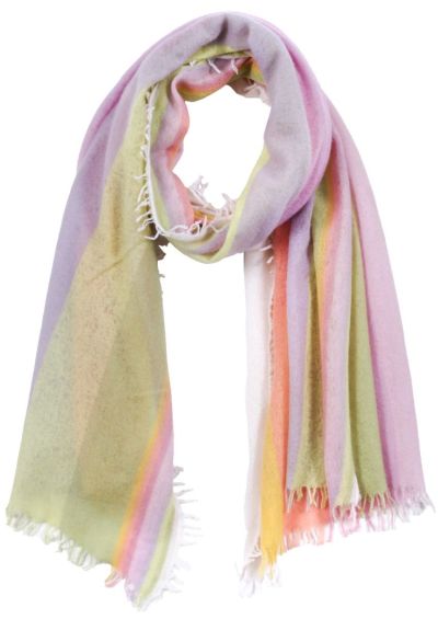 Filted cashmere scarf with stripesin pastel colorway.