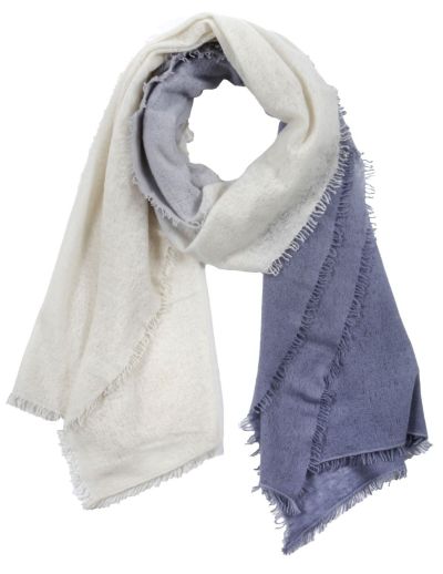 Filted cashmere scarf with dip dyed colorway in grey and white.