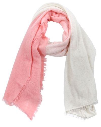 Filted cashmere scarf with dip dyed colorway in rose and white.