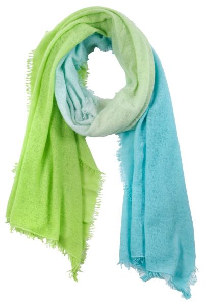Filted cashmere scarf with dip dyed colorway in turqoise and lemon.