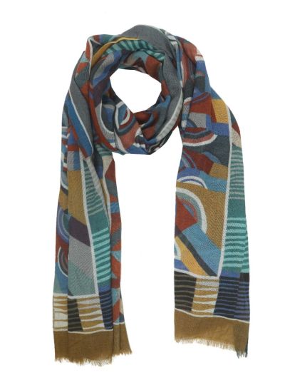 Scarf with geometrical design in cold colors