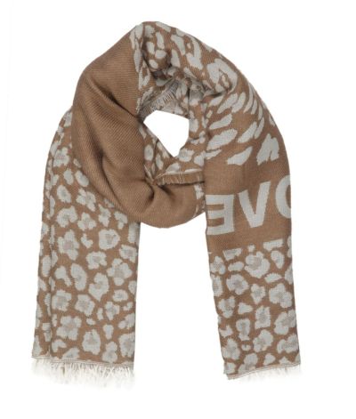 Jaquard woven scarf in sand with leopard design