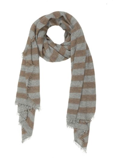 Knitted Cashmere scarf with stripes grey and beige