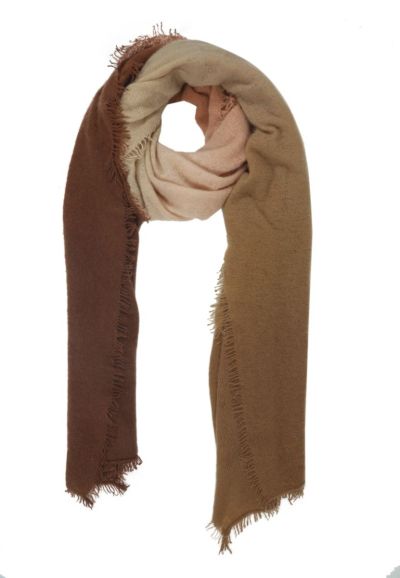 Filted cashmere scarf with dip dyed colorway in khaki and brown