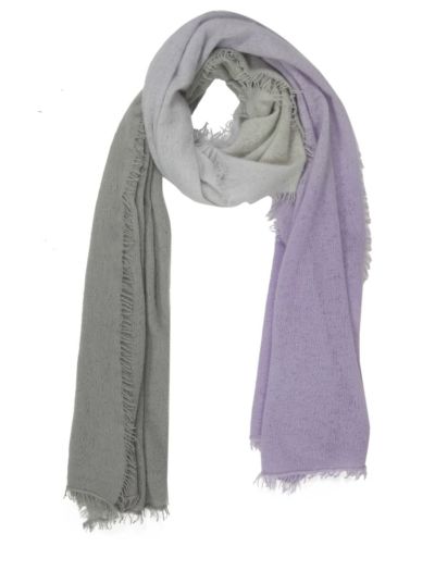 Filted cashmere scarf with dip dyed colorway in lilac and grey