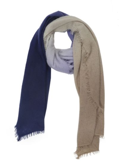 Filted cashmere scarf with dip dyed colorway in blue and beige