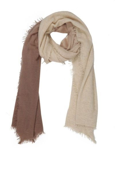 Filted cashmere scarf with dip dyed colorway in brown and beige