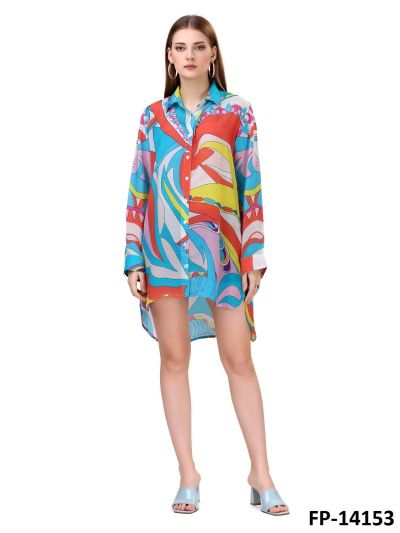 Straight shirtblouse with tropical print SS24