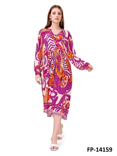 Wide dress in pink vintage print SS24