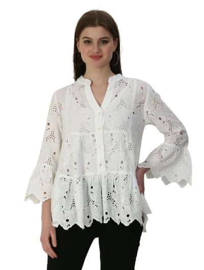 Blouse in white with eyelet embroidery fabric