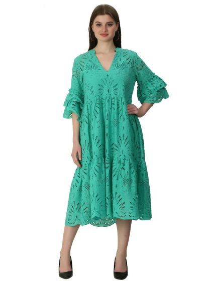 Layered dress in smaragd green