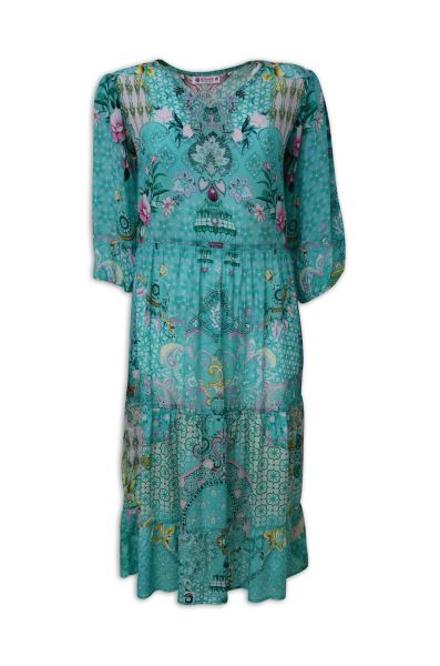 Wide dress in turqoise with ornaments