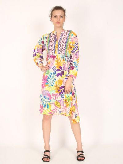 Dress with colorful leaves print