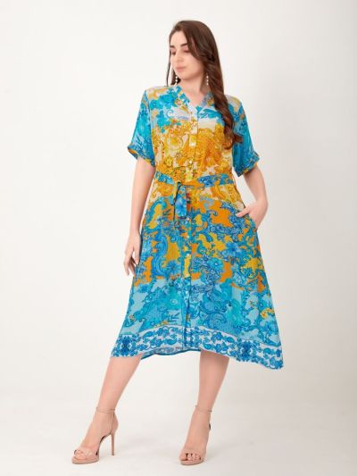 Longblouse in yellow blue ornament print