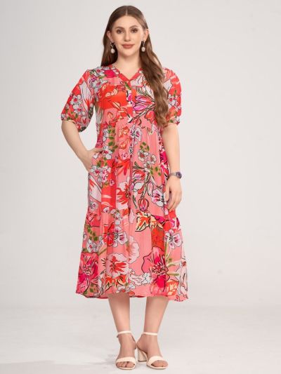 Wide dress with flower print