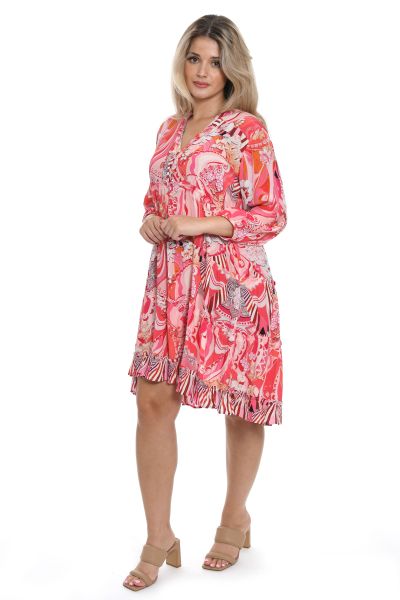 Tiered dress with pink print