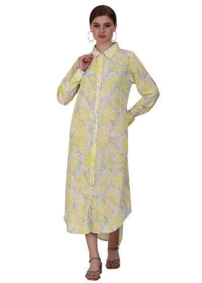 Longblouse in pastel yellow print