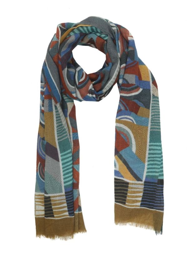 Scarf with geometrical design in cold colors