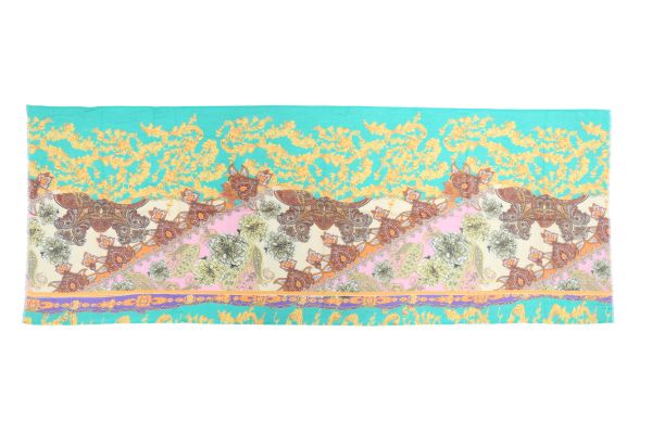 Fine scarf with colorfull versace like design in green, gold and brown