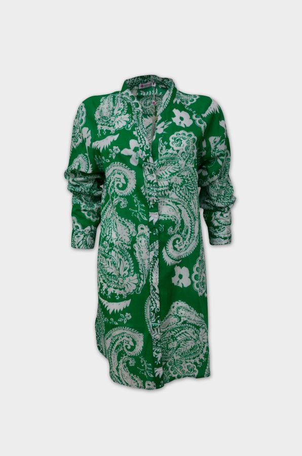 Shirtblouse with paisleydesign in green and white