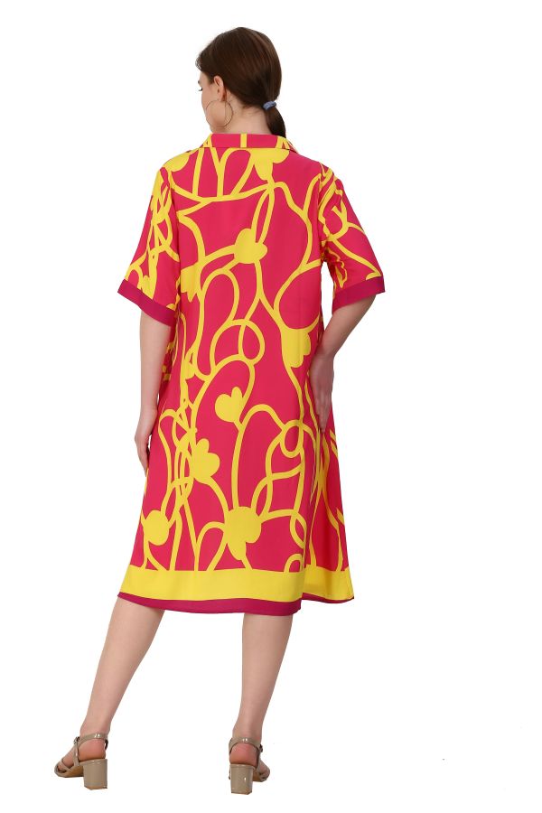 Dress with doodle design in pink and yellow
