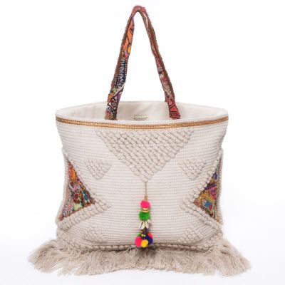 Handtasche (Shopper) aus Baumwolle mit Fransen